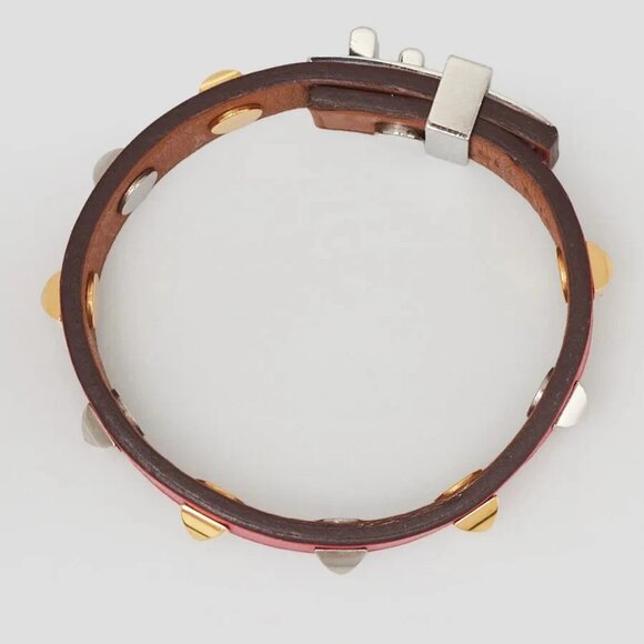 Hermes Rouge Tomate Swift Leather Mini Dog Clous Ronds Bracelet Size T2 - Picture 4 of 7